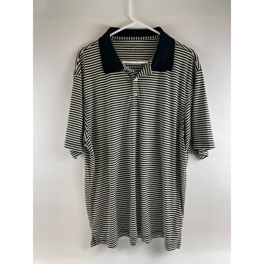Weatherproof Polo Shirt Men's Size XL Black Cream Short Sleeve Striped Collared